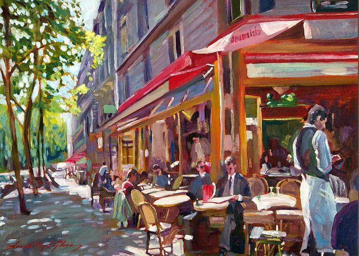 Landscape Greeting Card featuring the painting Paris Cafe Society by David Lloyd Glover