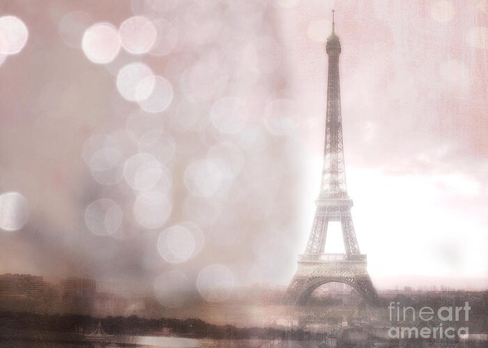 Paris Greeting Card featuring the photograph Paris Dreamy Romantic Eiffel Tower Sepia Morning Bokeh Lights by Kathy Fornal