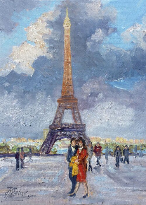 Paris Greeting Card featuring the painting Paris Eiffel Tower by Irek Szelag