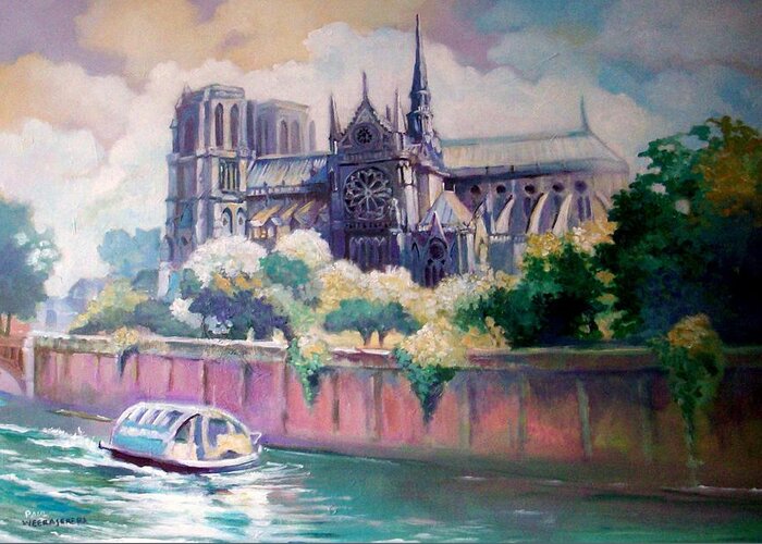 Paris Greeting Card featuring the painting Paris Notre Dame by Paul Weerasekera
