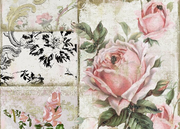 Shabby Roses Greeting Card featuring the painting Paris Pink Tea Roses by Mindy Sommers