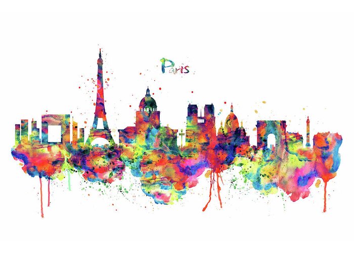 Marian Voicu Greeting Card featuring the painting Paris Skyline 2 by Marian Voicu