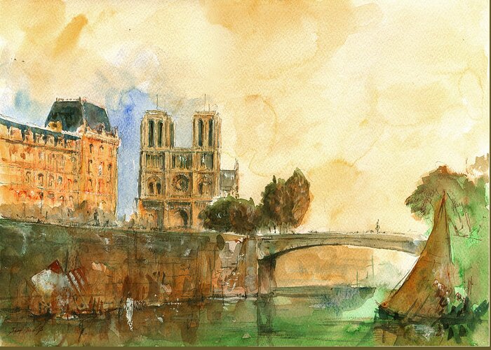 Paris Art Greeting Card featuring the painting Paris watercolor by Juan Bosco