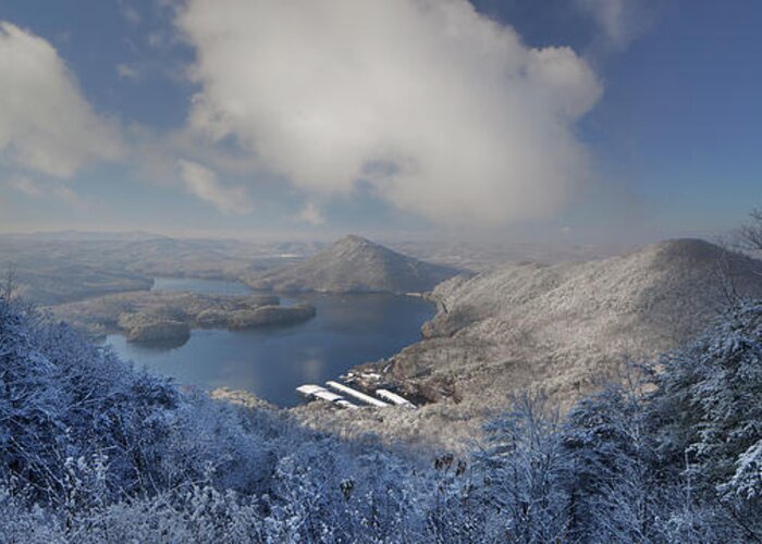 Snow Greeting Card featuring the photograph Parksville Lake Snowy Overlook by Dennis Sprinkle