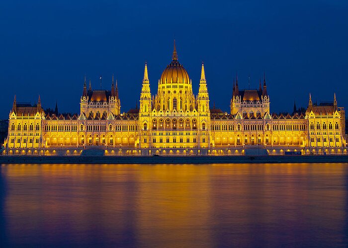 Budapest Greeting Card featuring the photograph Parliament on the Danube by Peter Kennett