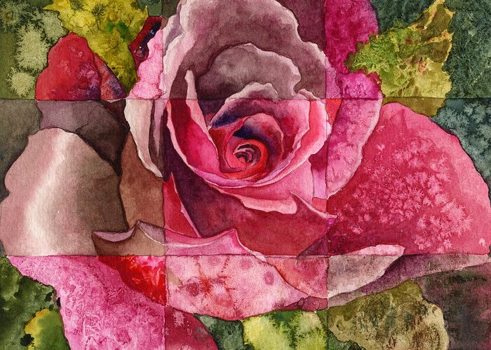 Red Rose Painting Greeting Card featuring the painting Partitioned Rose III by Anne Gifford