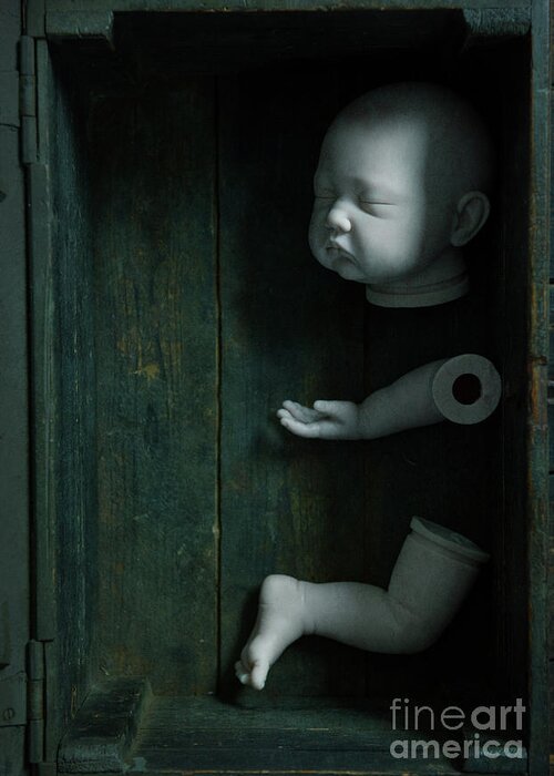 Baby Greeting Card featuring the photograph Parts Of A Plastic Doll In A Wooden Box by Lee Avison