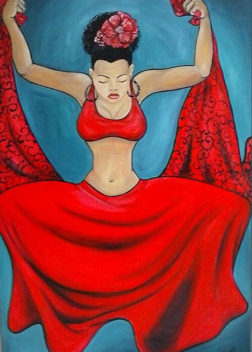 Dancing Woman Greeting Card featuring the painting Pasa Doble by Jenny Pickens