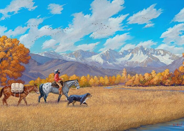 Mountain Man Greeting Card featuring the painting Passin' Through by Howard Dubois