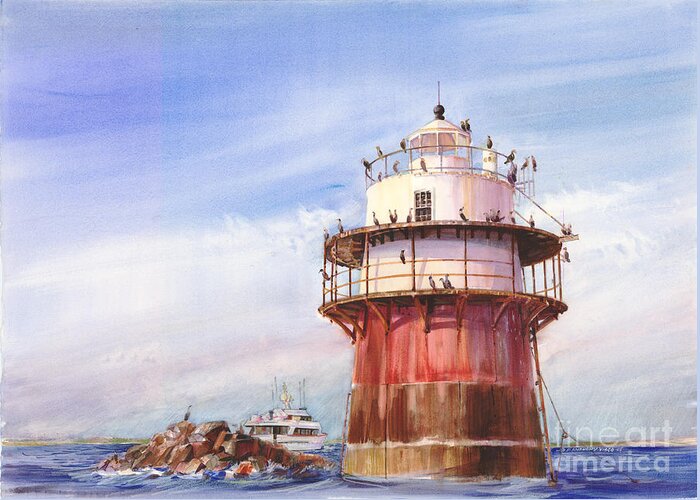 Duxbury Pier Light Greeting Card featuring the painting Passing Bug Light by P Anthony Visco