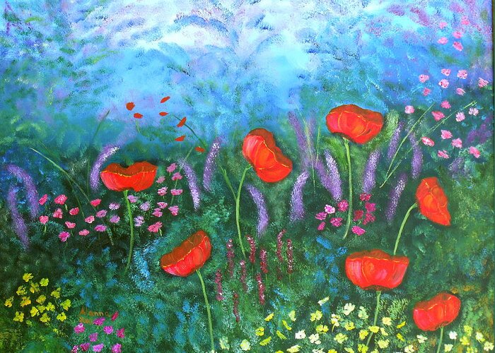 Floral Greeting Card featuring the painting Passionate Poppies by Alanna Hug-McAnnally