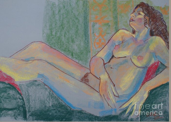 Nude Greeting Card featuring the drawing Pastel Nude by Joanne Claxton