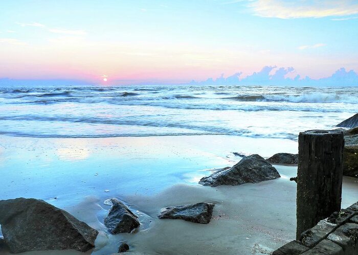 Folly Beach Sunrise Greeting Card featuring the photograph Pastel Sunrise Over Folly Beach Charleston South Carolina by Carol Montoya