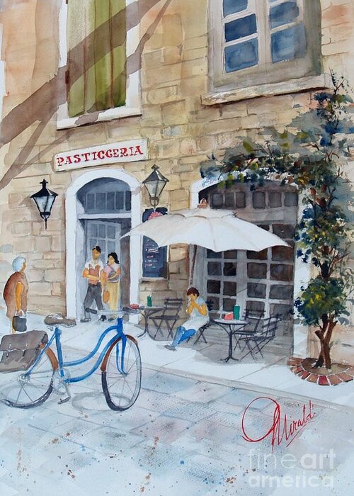 Watercolor Greeting Card featuring the painting Pasticceria by Gerald Miraldi