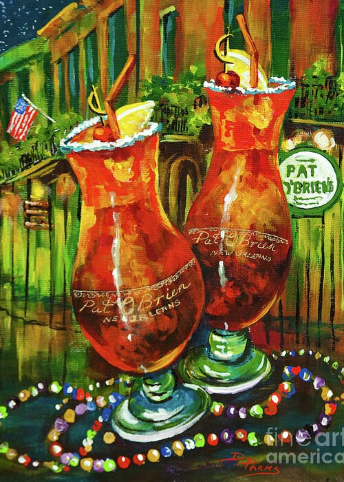 New Orleans Art Greeting Card featuring the painting Pat O' Brien's Hurricanes by Dianne Parks