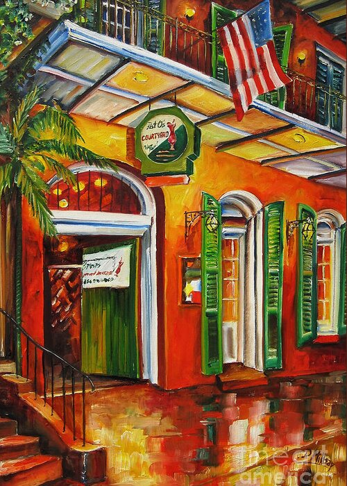 New Orleans Greeting Card featuring the painting Pat O'Brien's Bar on Bourbon Street by Diane Millsap