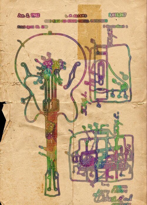 Patent Greeting Card featuring the painting Patent Gibson Guitar Drawing Poster Print by Robert R Splashy Art Abstract Paintings
