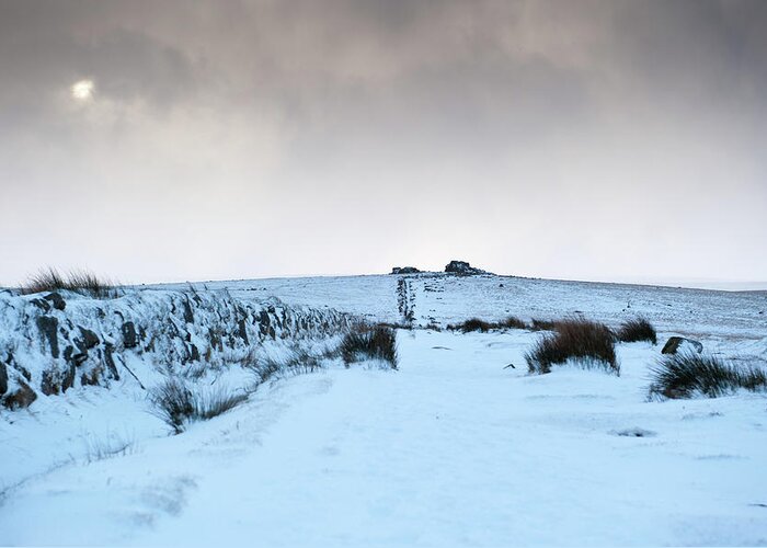 Snow Greeting Card featuring the photograph Path to South Hessary Tor ii by Helen Jackson