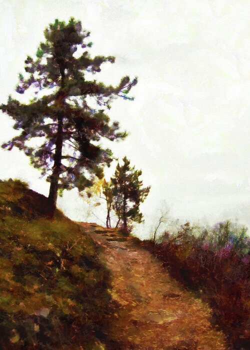 Path Greeting Card featuring the painting Path to the Clouds by Menega Sabidussi