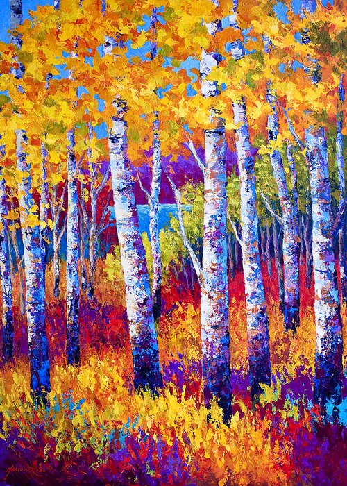 Birch Greeting Card featuring the painting Path to the Lake by Marion Rose