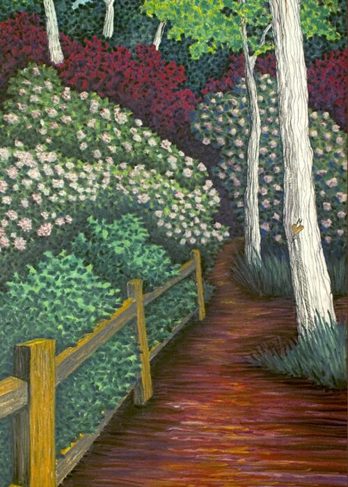 Pathway Greeting Card featuring the pastel Pathway Home through Mountain Laurel Blooms by Michele Fritz