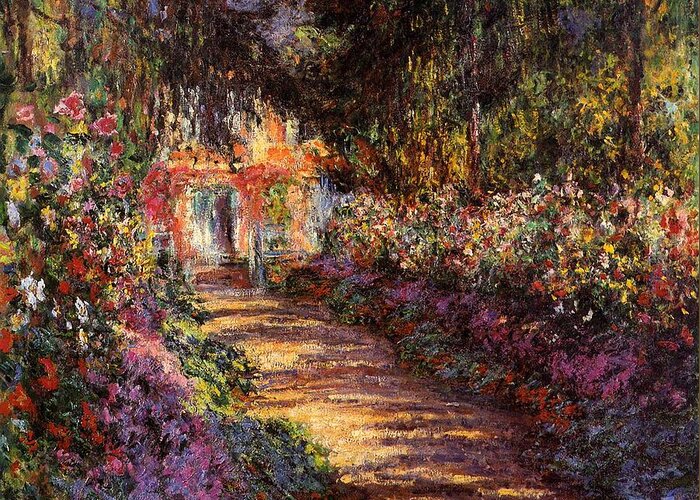 French Greeting Card featuring the painting Pathway in Monet's Garden by Claude Monet