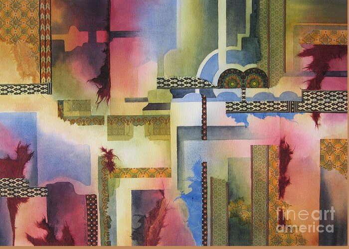 Abstract Greeting Card featuring the painting Pathways by Deborah Ronglien