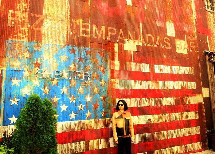 Wall Greeting Card featuring the photograph Patriotic Empanadas Wall in New York by Funkpix Photo Hunter