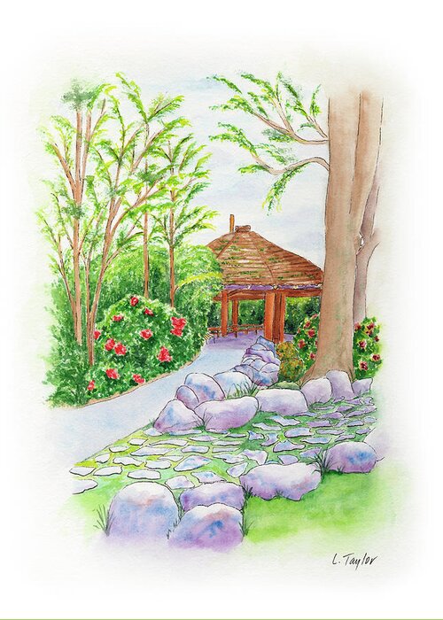 Gazebo Greeting Card featuring the painting Pavilion Pathway by Lori Taylor