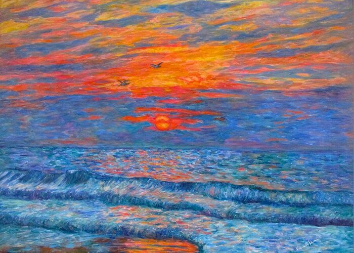 Pawleys Island Greeting Card featuring the painting Pawleys Island Sunrise in the Sand by Kendall Kessler