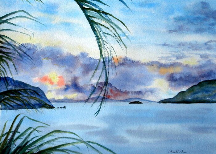 Sunset Greeting Card featuring the painting Peace in the Caribbean by Diane Kirk