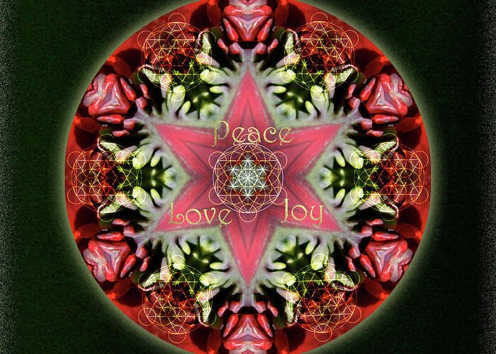 Holiday Greeting Card featuring the digital art Peace Love Joy Holiday Star by Alicia Kent