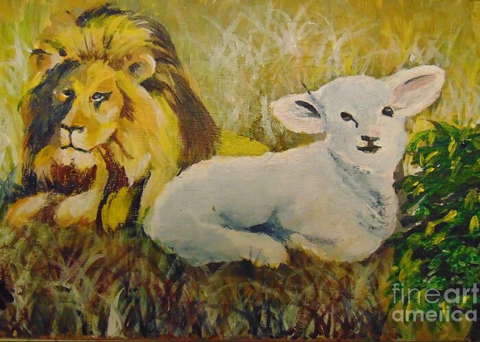 Lion Greeting Card featuring the painting Peace by Saundra Johnson