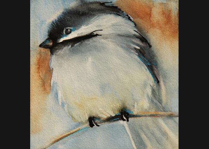 Black-capped Chickadee Greeting Card featuring the painting Peaceful Chickadee by Jani Freimann