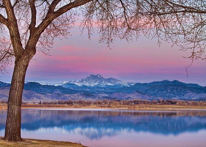'boulder County' Greeting Card featuring the photograph Peaceful Early Morning First Light Longs Peak View by James BO Insogna