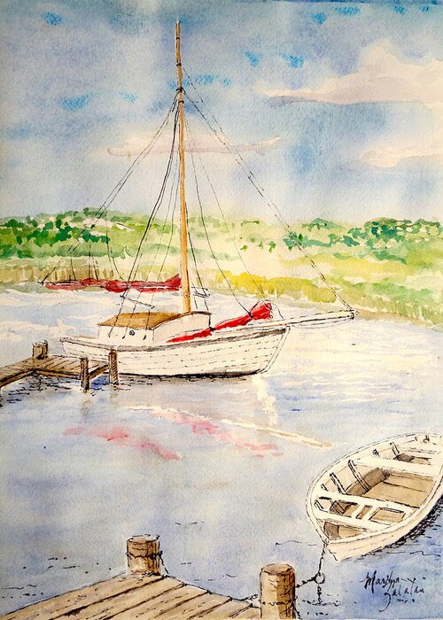 Boats Greeting Card featuring the painting Peaceful Harbor by Marilyn Zalatan