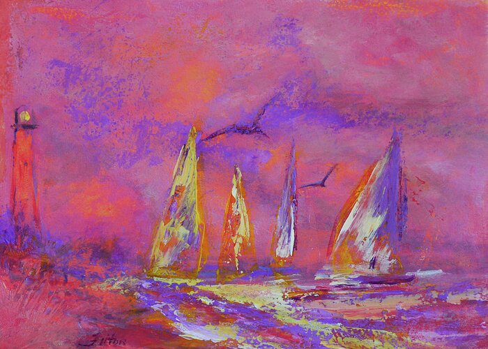 Art Greeting Card featuring the painting Peaceful morning sailboats 12-2-16 by Julianne Felton