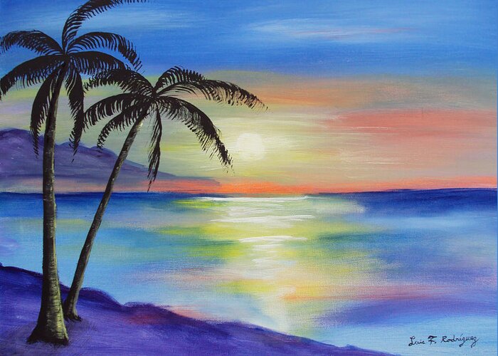 Sunset Greeting Card featuring the painting Peaceful Sunset by Luis F Rodriguez