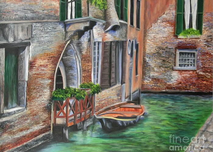 Venice Paintings Greeting Card featuring the painting Peaceful Venice Canal by Charlotte Blanchard