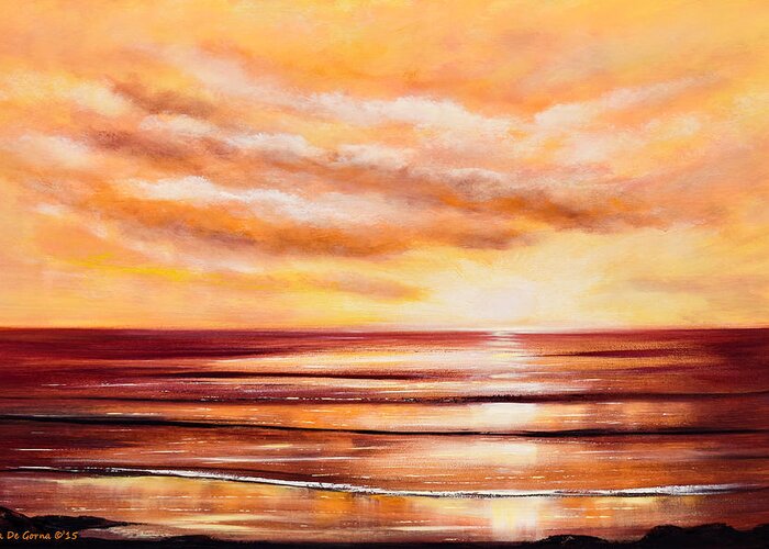 Sunset Greeting Card featuring the painting Peacefully Yours - Landscape Sunset by Gina De Gorna