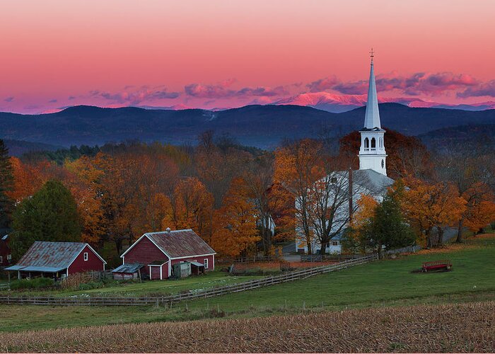 Vermont Greeting Card featuring the photograph Peacham Village Fall Evening by Tim Kirchoff