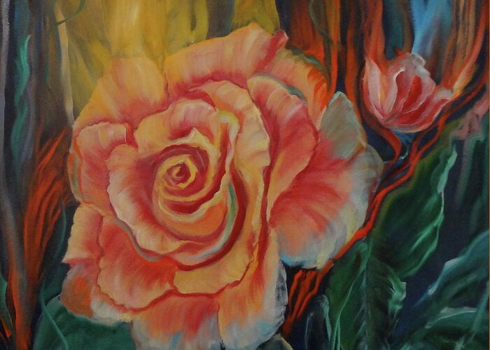 Peach Rose Greeting Card featuring the painting Peachy Rose by Jenny Lee