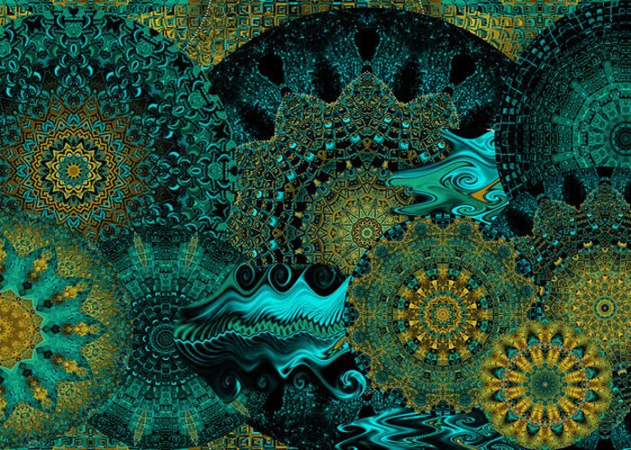 Kaleidoscope Greeting Card featuring the digital art Peacock Fantasia by Charmaine Zoe