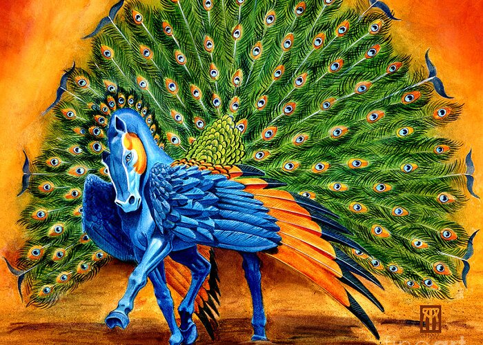 Horse Greeting Card featuring the painting Peacock Pegasus by Melissa A Benson