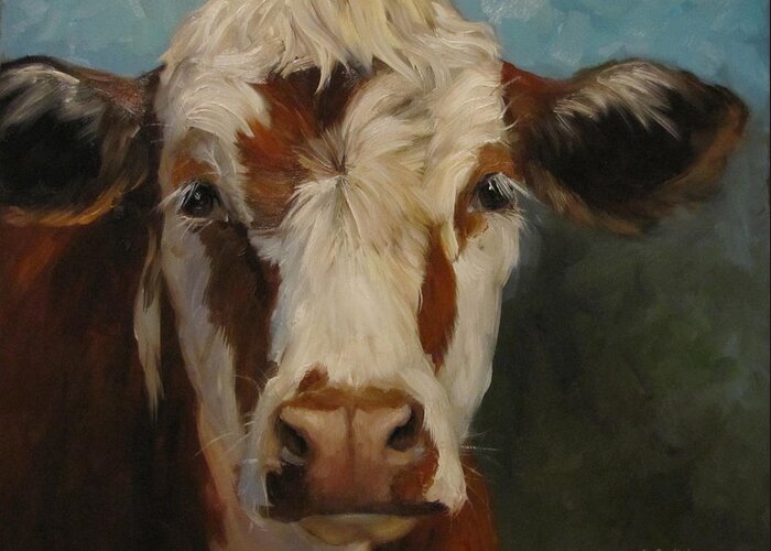 Cow Greeting Card featuring the painting Pearl by Cheri Wollenberg