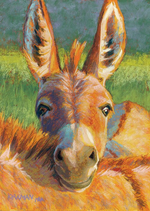 Donkey Greeting Card featuring the pastel Peek-A-Burro by Rita Kirkman