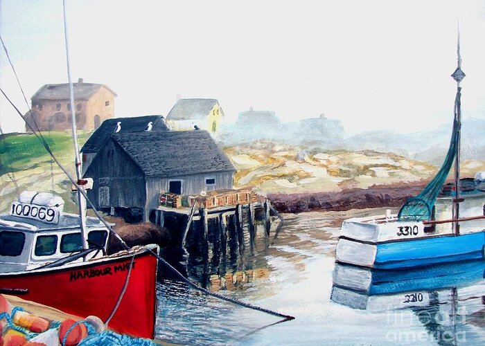 Peggys Cove Greeting Card featuring the painting Peggy's Cove Harbour by Pat Davidson