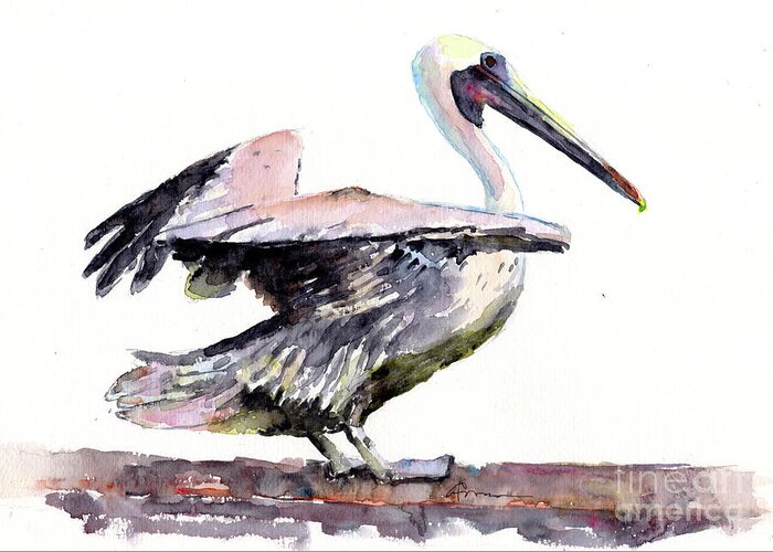 Pelican Greeting Card featuring the painting Pelican Landing by Claudia Hafner