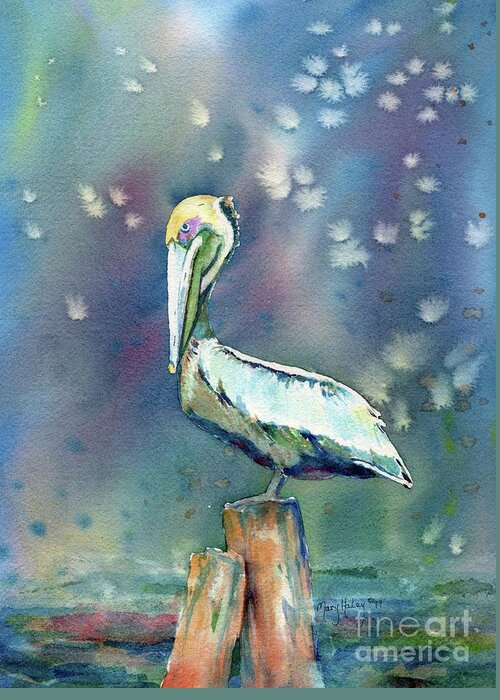 Pelican Greeting Card featuring the painting Pelican by Mary Haley-Rocks