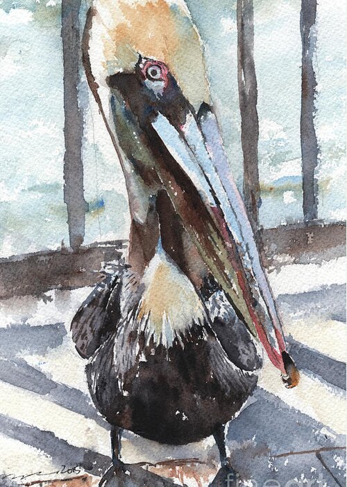 Pellican Greeting Card featuring the painting Pelican Pose 4 by Claudia Hafner